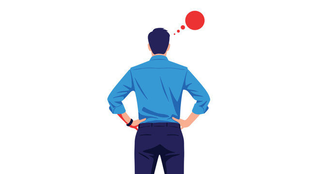 Man thinking with a red thought bubble above his head