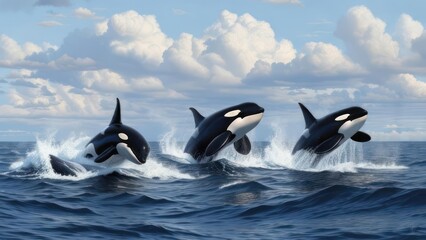 Orcas leaping in the ocean (1)
