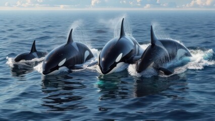 Orcas in the ocean