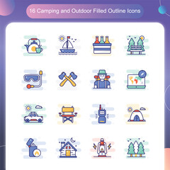Camping Outdoor Icons – Filled Outline Style Set 4