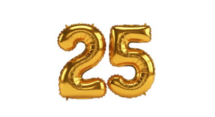 Golden Number 25 Balloon Floating With Transparent Background Perfect For Celebrations And Anniversaries