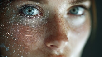 Futuristic digital overlay enhances human eye with glowing circuitry, representing advanced AI and data integration