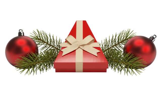 Elegant Christmas gift and ornaments create festive holiday spirit, perfect for seasonal promotions, greeting cards, and joyful celebrations everywhere now