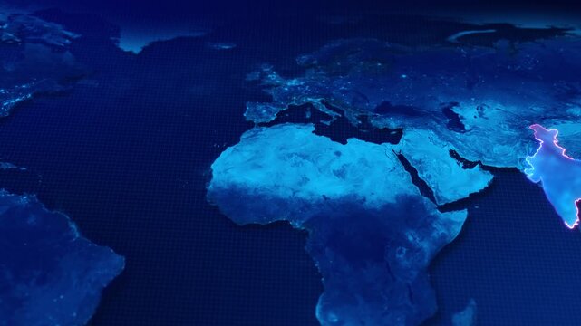 Digital India Map country Digital world map. 3D 4K abstract lines on technology background, Map of India circuit board. Map with artificial intelligence concept. diagram, graph, presentation