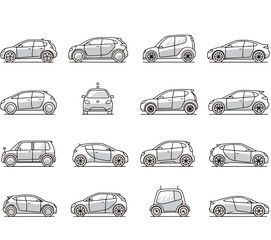 Collection of modern and futuristic car outlines for design