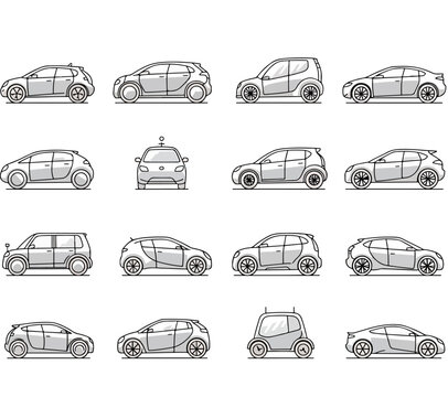 Collection of modern and futuristic car outlines for design - Powered by Adobe