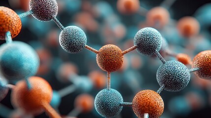 Dynamic molecular bonds connect vibrant spheres in a stunning abstract science visualization