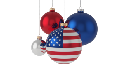 Festive patriotic spirit sparkles with red, white, and blue ornaments, ideal for holiday promotions and American themed celebrations that evoke national pride
