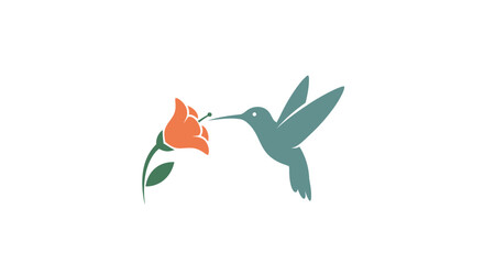 Fototapeta premium Minimalistic representation of a hummingbird approaching a vibrant blossom in clean design