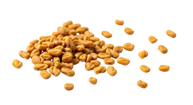 Pile of fenugreek seeds, an annual plant in the family fabaceae, with leaves consisting of three small obovate leaflets