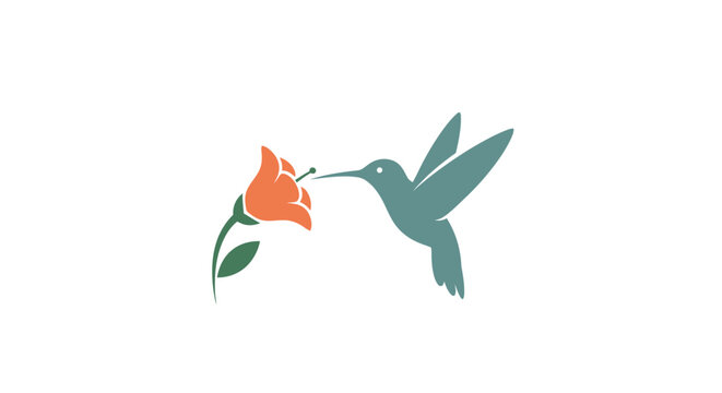 Minimalistic representation of a hummingbird approaching a vibrant blossom in clean design