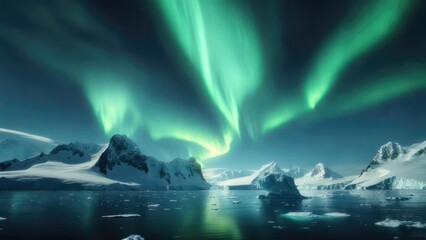 Northern Lights over icy mountains