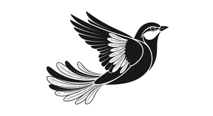Obraz premium Graceful stylized bird in flight illustration conveys freedom and serenity through monochromatic