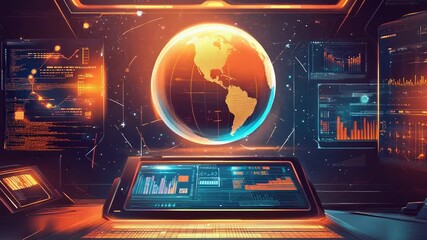 Global data network analyzing futuristic technology dashboard - Powered by Adobe