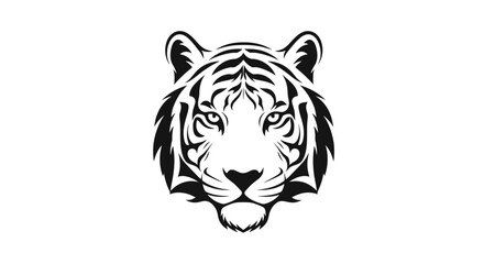 Majestic tiger head illustration in black and white, suitable for logos and backgrounds