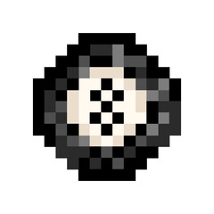 Pixel art Billiard Ball. Vector illustration of lucky eight Billiard Ball isolated white backgorund. Modern geometric t-shirt print Pool poster cover decor. EPS 10