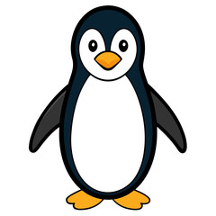 Cute cartoon penguin standing isolated on white background