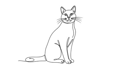 Elegant continuous line drawing of a cat sitting gracefully on a white background
