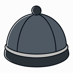 Simple cartoon style dark gray beanie hat with pom pom