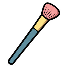 Pink and blue makeup brush with yellow ferrule on white background