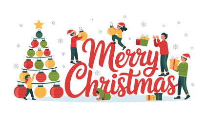 Festive Holiday Celebration: A charming depiction of a holiday celebration, featuring decorated tree with children in santa hat, embodies warmth and joy during a special time of year.