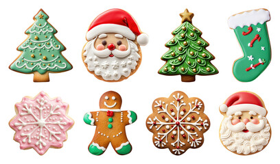 Fototapeta premium PNG Festive Christmas-themed decorated cookies, element set on transparent background