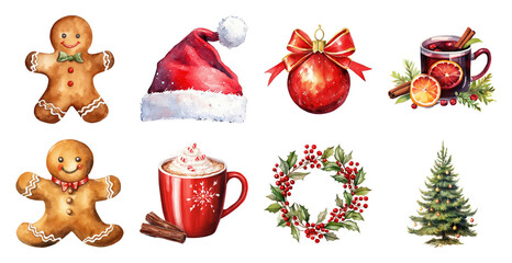 PNG Festive holiday clipart collection, element set on transparent background