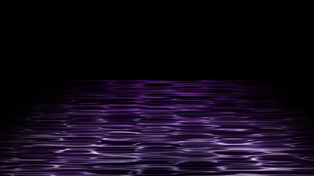 Purple neon reflections ripple on dark water surface. Smooth glowing waves form a calm, meditative pattern with a soft futuristic light and tranquil flowing motion. Seamless loop 4k