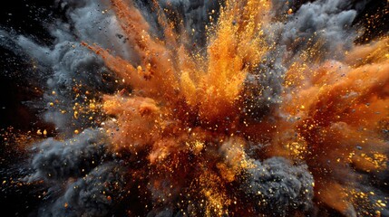 Dynamic Orange and Grey Powder Explosion Abstract Background