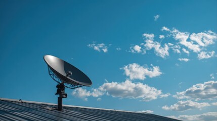 Modern Satellite Dish on Roof Against Blue Sky