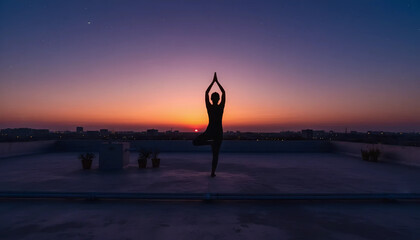 Yoga Pose at Sunset, Meditative Stretch, Serenity in Nature
