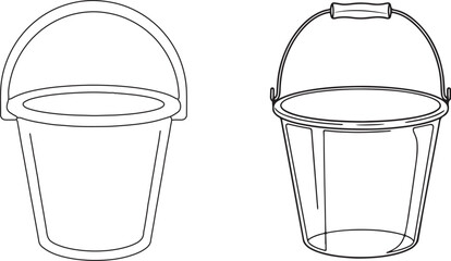 bucket vector line art drawing illustration, Bucket vector illustration set..
