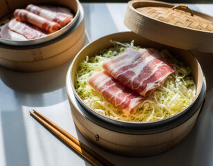 せいろで作った蒸し豚 日本料理