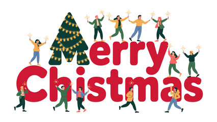 Joyful Holiday Wishes: A festive merry Christmas scene unfolds, with a decorated christmas tree and joyful figures dancing, embodying the spirit of celebration and togetherness.