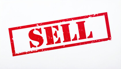 Sell Stamp : A bold red SELL stamp prominently displayed, signifying commerce, marketing, and the essential act of offering goods or services to the market.