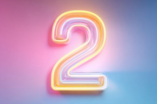Neon Number Two Against a Soft Gradient Background with Color Glow