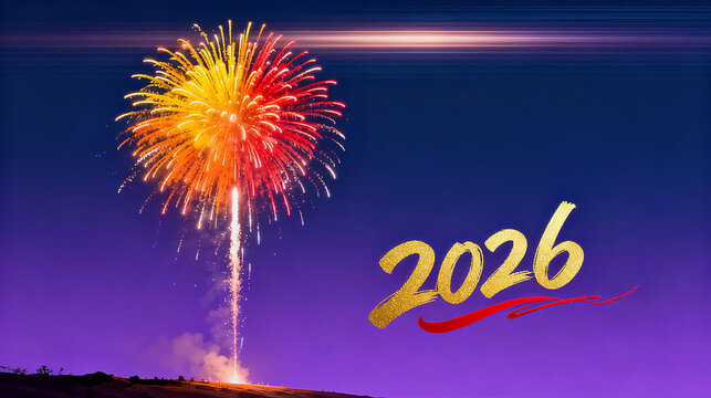 Fireworks and 2026, New Year celebrations, bidding farewell to the old and welcoming the new with hope and outlook, New Year event promotion, and New Year's Eve celebrations.
