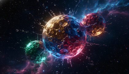 Colorful Cosmic Planets, Vibrant Space Art, Abstract Universe Design
