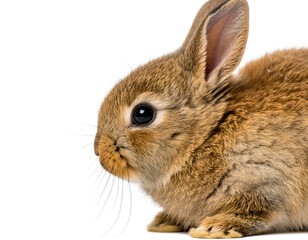 Obraz premium Close-up of a Brown Rabbit on White Background Adorable Animal Portrait