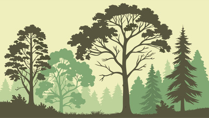 Peaceful Layered Forest Silhouette Landscape with Green Trees for Environmental Conservation and Sustainable Business Web Design