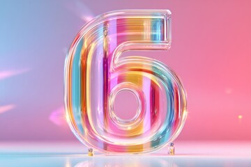 Colorful Transparent Number Six in Bright Abstract Background