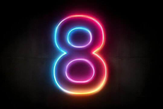 Vibrant Neon Number Eight in Glowing Colors on Dark Background