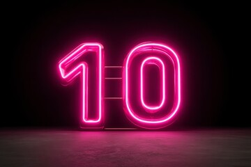 Neon Number Ten Displayed in Bright Pink Glow Against Dark Background