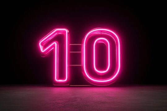 Neon Number Ten Displayed in Bright Pink Glow Against Dark Background - Powered by Adobe