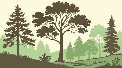 Obraz premium Sustainable Forest Ecology Design Element for Environmental Campaigns and Outdoor Recreation Web Backgrounds Peaceful Nature Landscape Vector Graphic