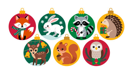 Fototapeta premium Holiday Ornaments: A charming array of festive ornaments showcasing adorable woodland animals and adding a touch of whimsy and joy to the season.