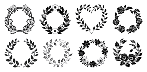 PNG Elegant floral wreath designs, element set on transparent background