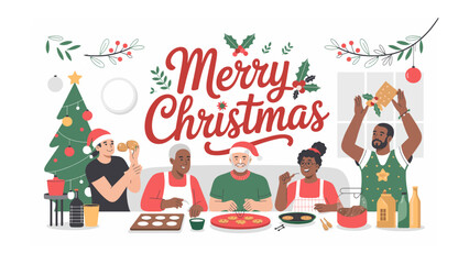 Christmas Gathering: a joyous illustration featuring family bonding in preparation for Christmas, filled with holiday spirit and festive cheer.