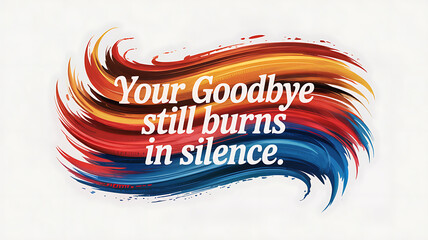 "Your goodbye still burns in silence" text on fiery paint strokes.