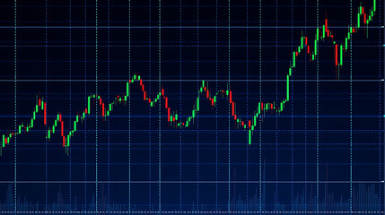 Naklejka premium A captivating candlestick chart showing a steady upward trend in the stock market or cryptocurrency exchange with vibrant green and red bars